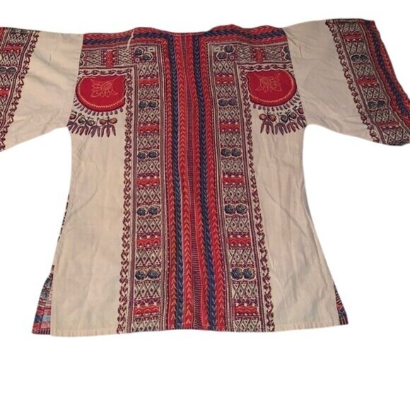 Unisex African Dashiki Top Tribal Print Kaftan Bohemian Style Beige - Picture 5 of 8
